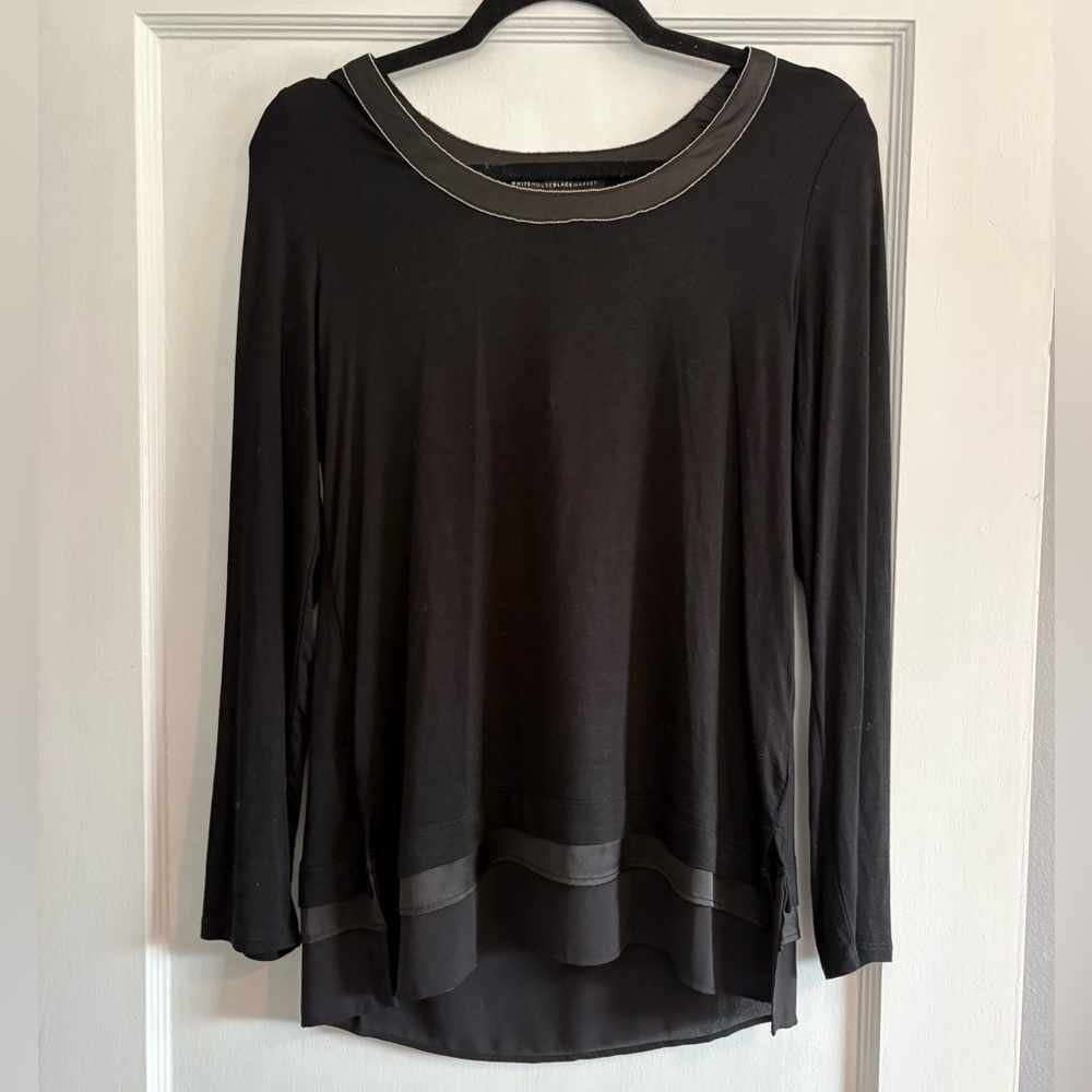 NWT Women's White House Black Market Black Long Sleeve Shirt Size Small